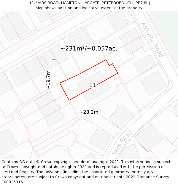 11, VARS ROAD, HAMPTON HARGATE, PETERBOROUGH, PE7 8HJ: Plot and title map