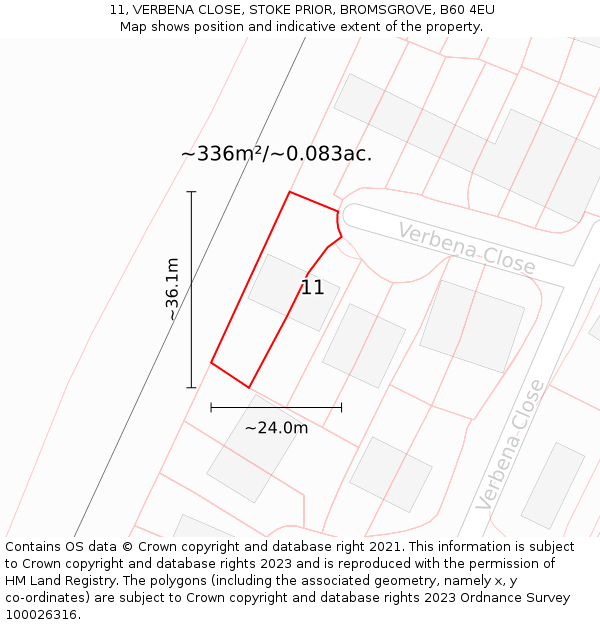 11, VERBENA CLOSE, STOKE PRIOR, BROMSGROVE, B60 4EU: Plot and title map
