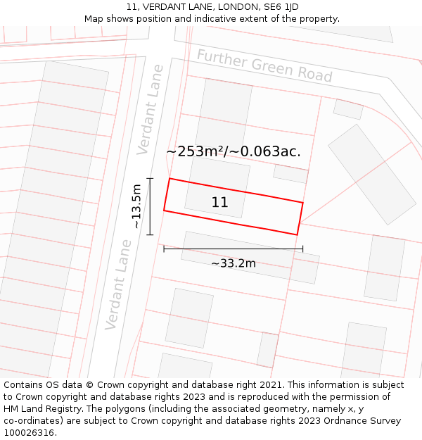 11, VERDANT LANE, LONDON, SE6 1JD: Plot and title map