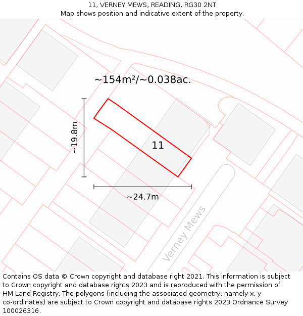 11, VERNEY MEWS, READING, RG30 2NT: Plot and title map