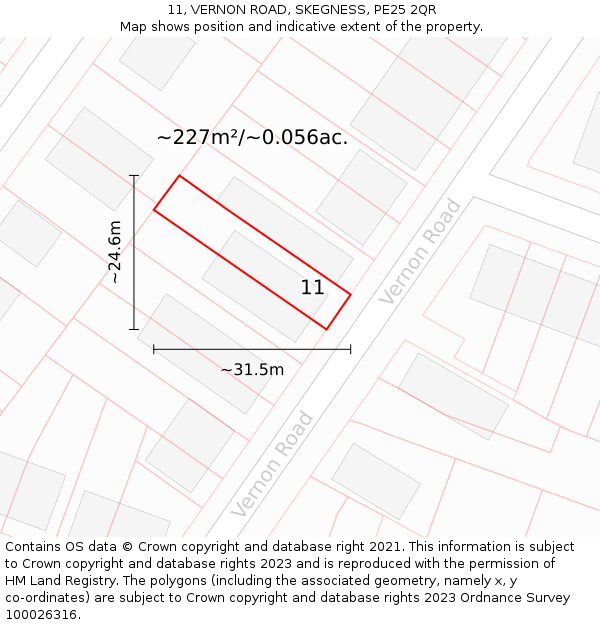 11, VERNON ROAD, SKEGNESS, PE25 2QR: Plot and title map