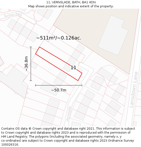 11, VERNSLADE, BATH, BA1 4DN: Plot and title map