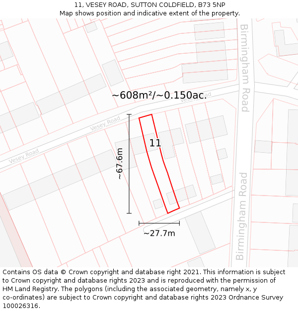 11, VESEY ROAD, SUTTON COLDFIELD, B73 5NP: Plot and title map