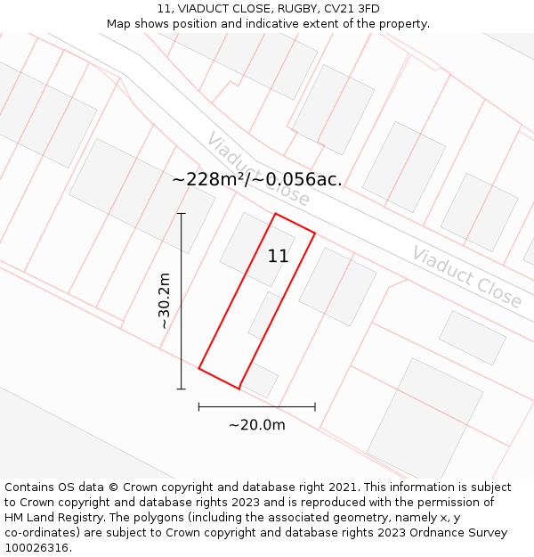 11, VIADUCT CLOSE, RUGBY, CV21 3FD: Plot and title map