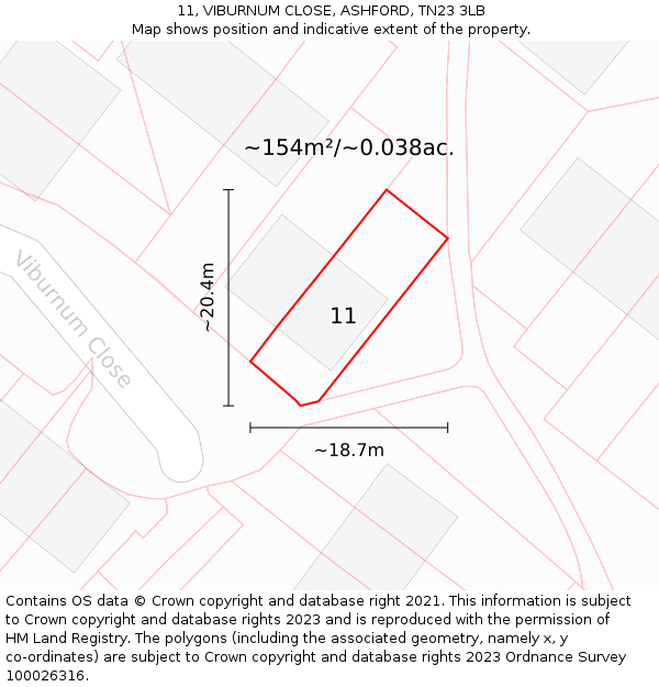 11, VIBURNUM CLOSE, ASHFORD, TN23 3LB: Plot and title map