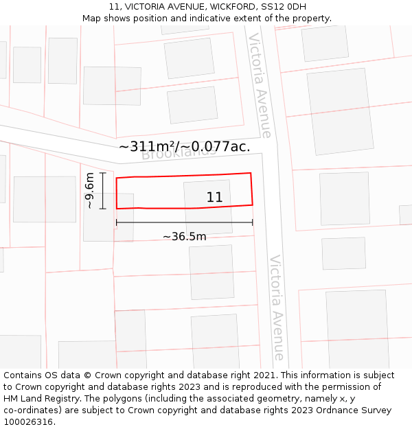 11, VICTORIA AVENUE, WICKFORD, SS12 0DH: Plot and title map