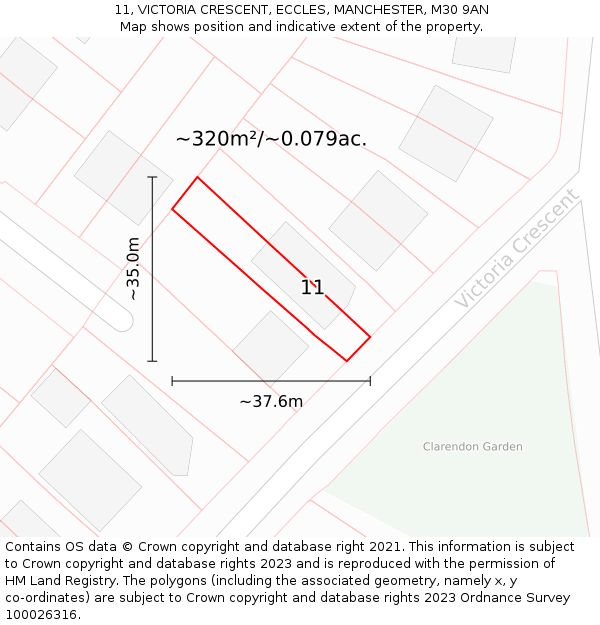 11, VICTORIA CRESCENT, ECCLES, MANCHESTER, M30 9AN: Plot and title map