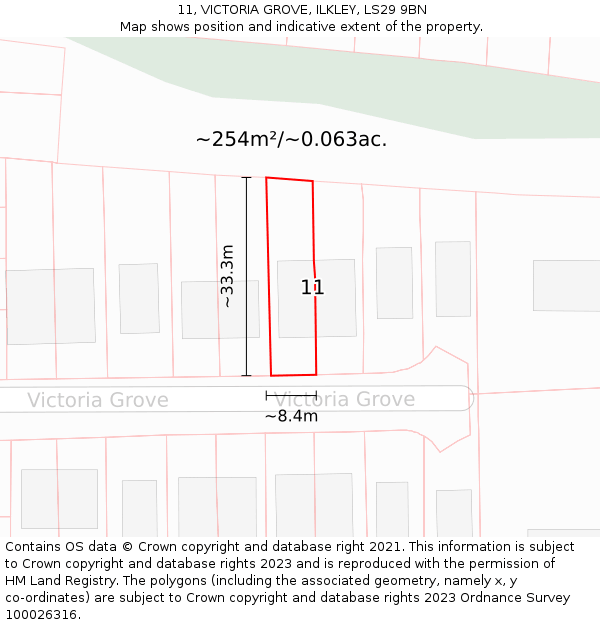 11, VICTORIA GROVE, ILKLEY, LS29 9BN: Plot and title map