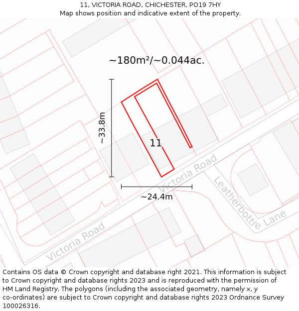 11, VICTORIA ROAD, CHICHESTER, PO19 7HY: Plot and title map