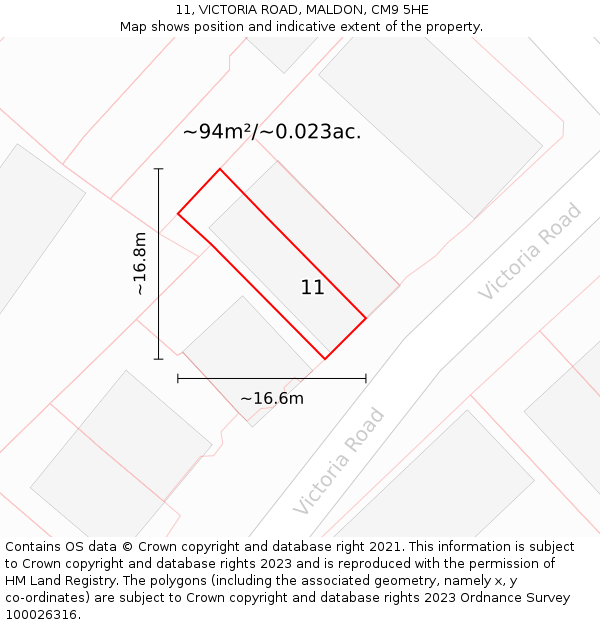 11, VICTORIA ROAD, MALDON, CM9 5HE: Plot and title map