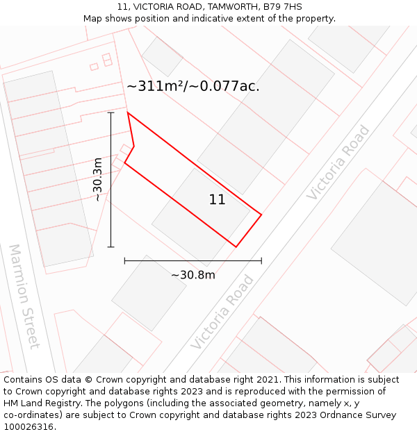 11, VICTORIA ROAD, TAMWORTH, B79 7HS: Plot and title map