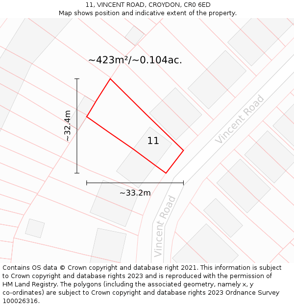 11, VINCENT ROAD, CROYDON, CR0 6ED: Plot and title map