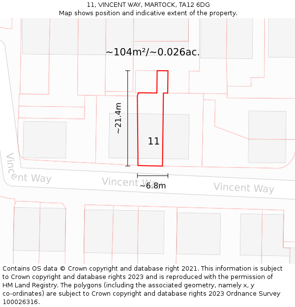 11, VINCENT WAY, MARTOCK, TA12 6DG: Plot and title map