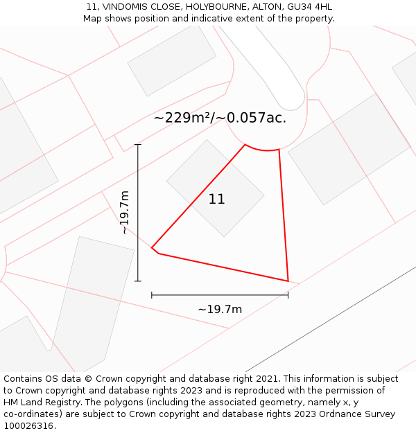 11, VINDOMIS CLOSE, HOLYBOURNE, ALTON, GU34 4HL: Plot and title map