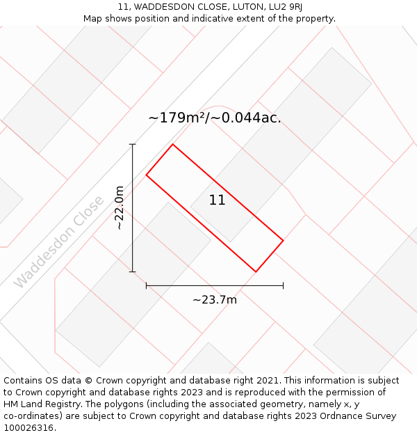 11, WADDESDON CLOSE, LUTON, LU2 9RJ: Plot and title map