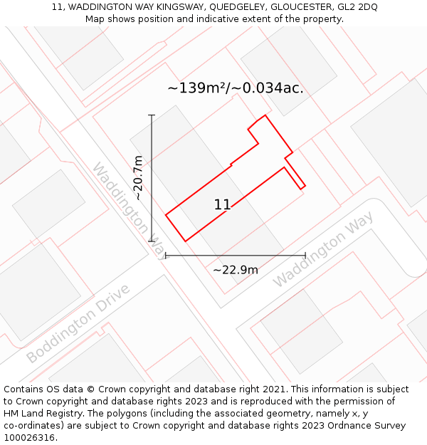 11, WADDINGTON WAY KINGSWAY, QUEDGELEY, GLOUCESTER, GL2 2DQ: Plot and title map