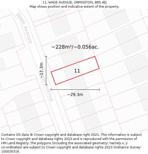 11, WADE AVENUE, ORPINGTON, BR5 4EJ: Plot and title map