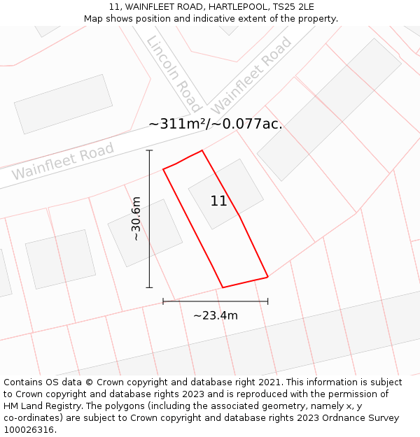 11, WAINFLEET ROAD, HARTLEPOOL, TS25 2LE: Plot and title map