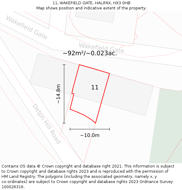 11, WAKEFIELD GATE, HALIFAX, HX3 0HB: Plot and title map
