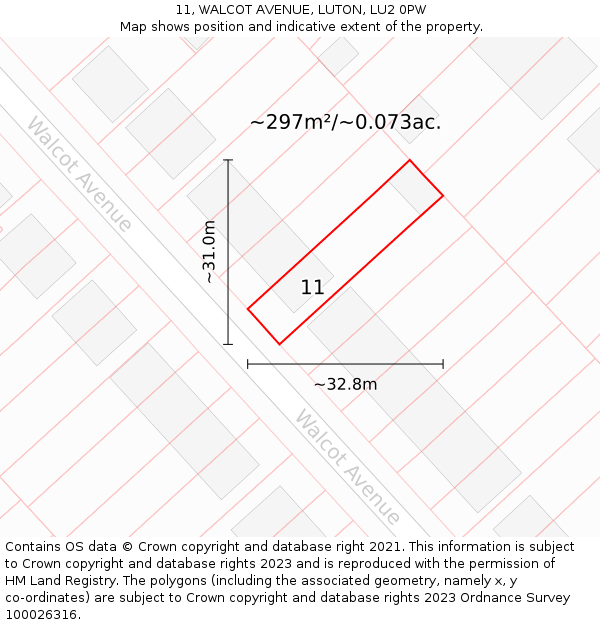 11, WALCOT AVENUE, LUTON, LU2 0PW: Plot and title map