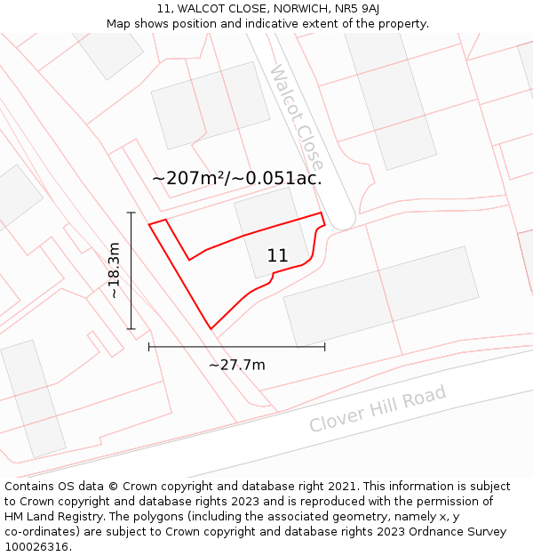 11, WALCOT CLOSE, NORWICH, NR5 9AJ: Plot and title map