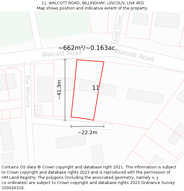 11, WALCOTT ROAD, BILLINGHAY, LINCOLN, LN4 4EG: Plot and title map