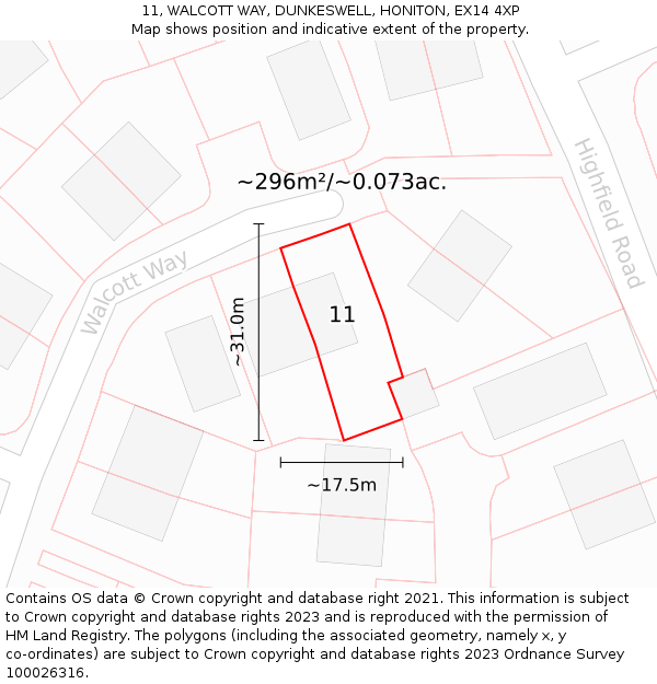 11, WALCOTT WAY, DUNKESWELL, HONITON, EX14 4XP: Plot and title map