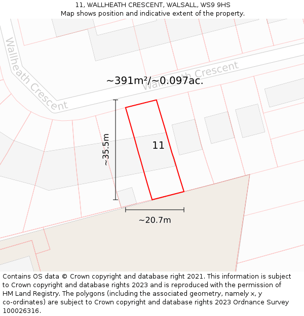 11, WALLHEATH CRESCENT, WALSALL, WS9 9HS: Plot and title map