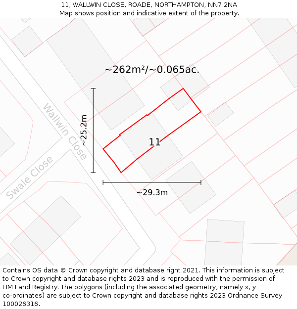11, WALLWIN CLOSE, ROADE, NORTHAMPTON, NN7 2NA: Plot and title map
