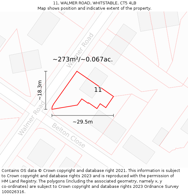 11, WALMER ROAD, WHITSTABLE, CT5 4LB: Plot and title map
