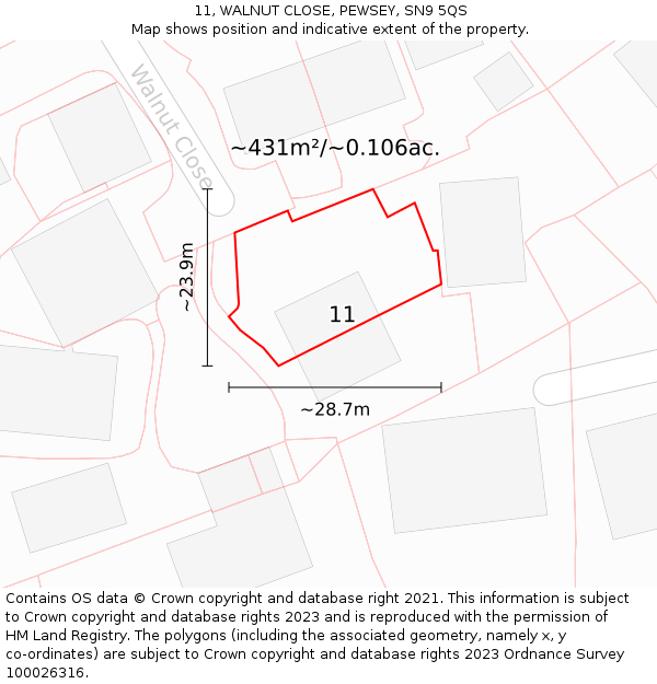 11, WALNUT CLOSE, PEWSEY, SN9 5QS: Plot and title map