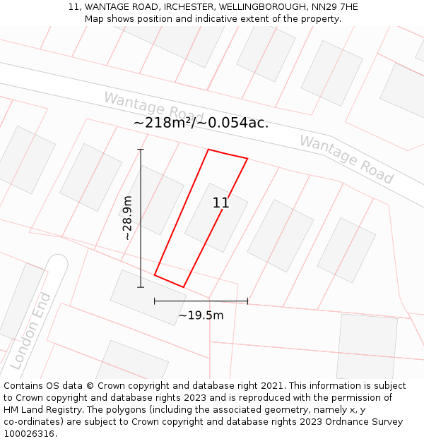 11, WANTAGE ROAD, IRCHESTER, WELLINGBOROUGH, NN29 7HE: Plot and title map