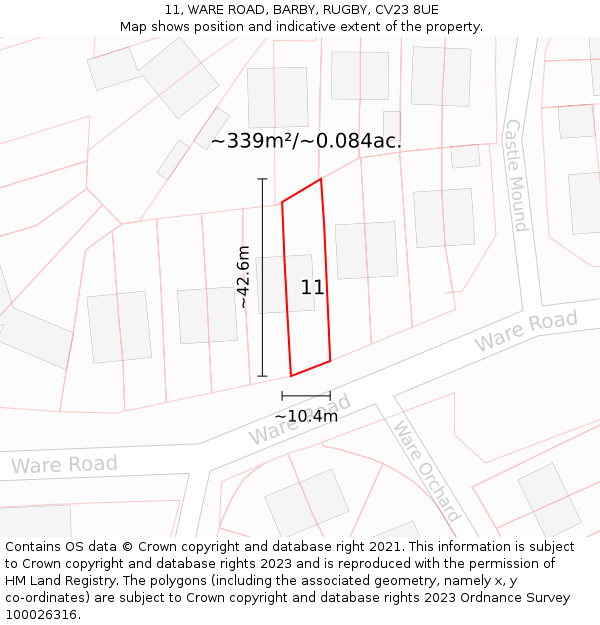 11, WARE ROAD, BARBY, RUGBY, CV23 8UE: Plot and title map