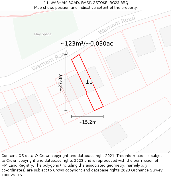 11, WARHAM ROAD, BASINGSTOKE, RG23 8BQ: Plot and title map