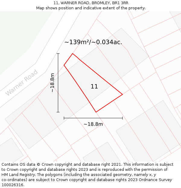 11, WARNER ROAD, BROMLEY, BR1 3RR: Plot and title map