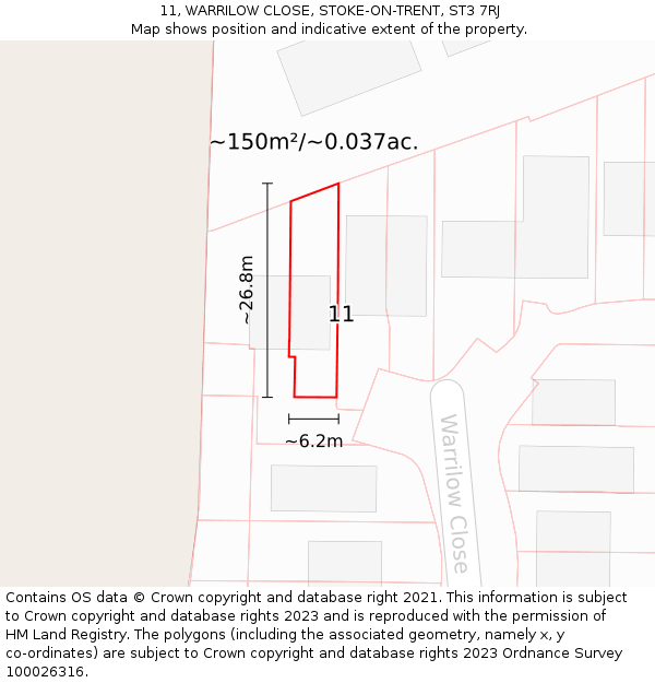 11, WARRILOW CLOSE, STOKE-ON-TRENT, ST3 7RJ: Plot and title map