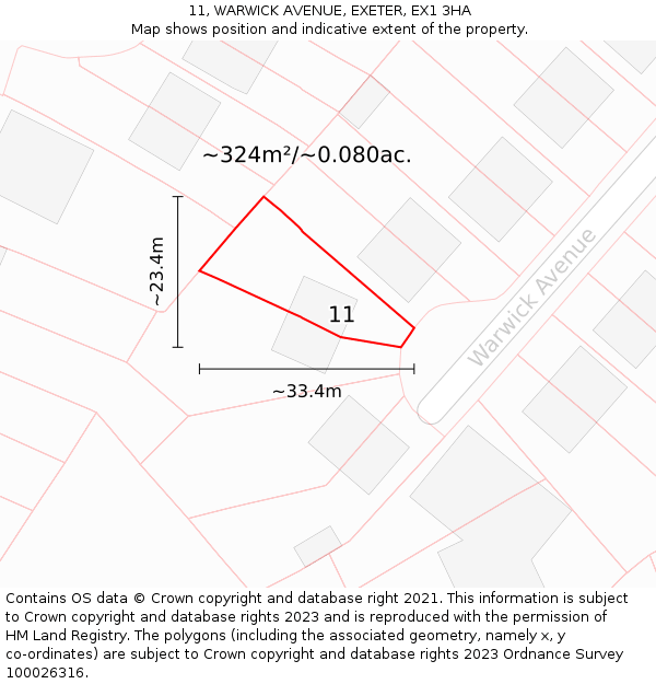 11, WARWICK AVENUE, EXETER, EX1 3HA: Plot and title map