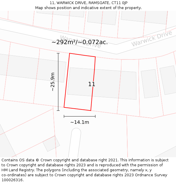 11, WARWICK DRIVE, RAMSGATE, CT11 0JP: Plot and title map