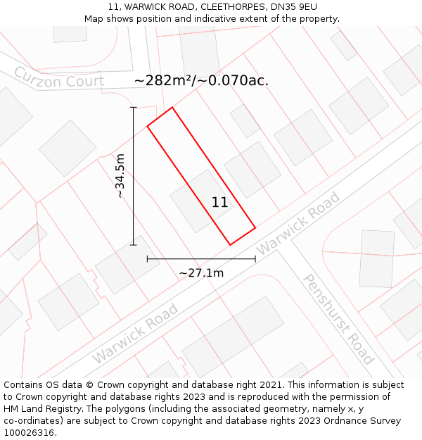 11, WARWICK ROAD, CLEETHORPES, DN35 9EU: Plot and title map