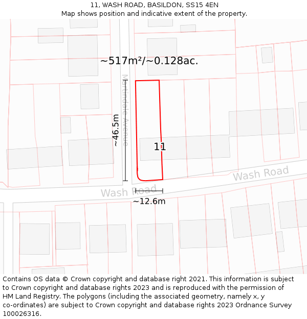 11, WASH ROAD, BASILDON, SS15 4EN: Plot and title map
