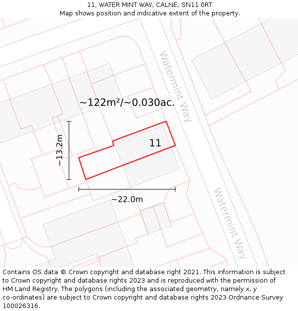 11, WATER MINT WAY, CALNE, SN11 0RT: Plot and title map