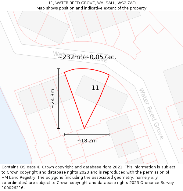 11, WATER REED GROVE, WALSALL, WS2 7AD: Plot and title map