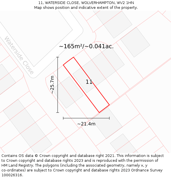 11, WATERSIDE CLOSE, WOLVERHAMPTON, WV2 1HN: Plot and title map