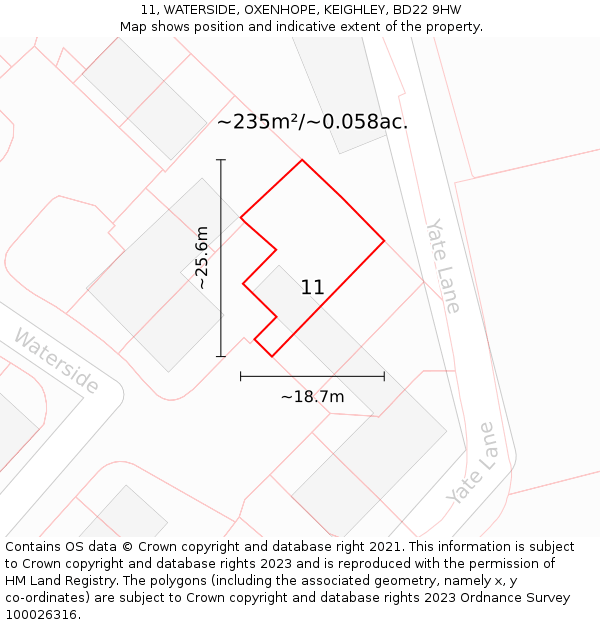 11, WATERSIDE, OXENHOPE, KEIGHLEY, BD22 9HW: Plot and title map