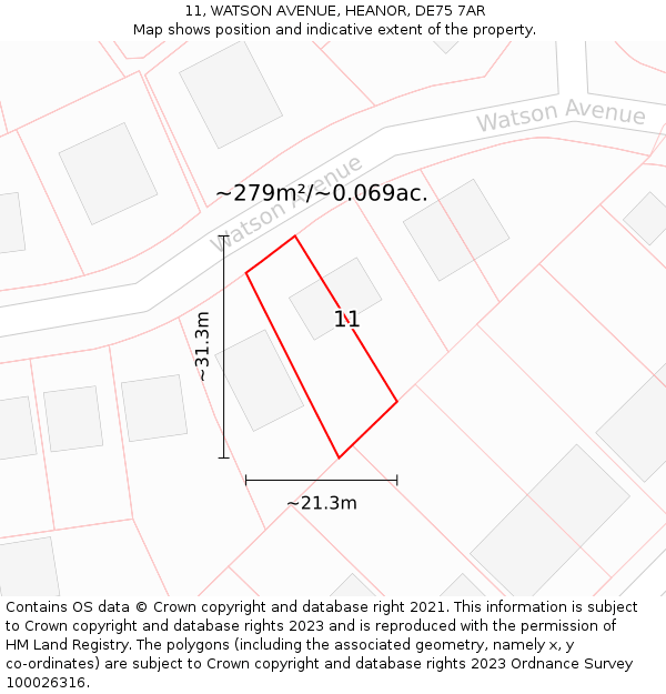 11, WATSON AVENUE, HEANOR, DE75 7AR: Plot and title map