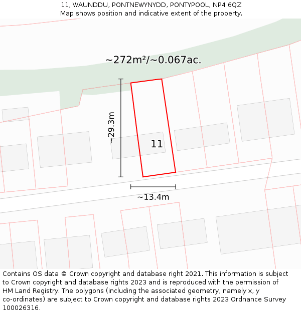 11, WAUNDDU, PONTNEWYNYDD, PONTYPOOL, NP4 6QZ: Plot and title map