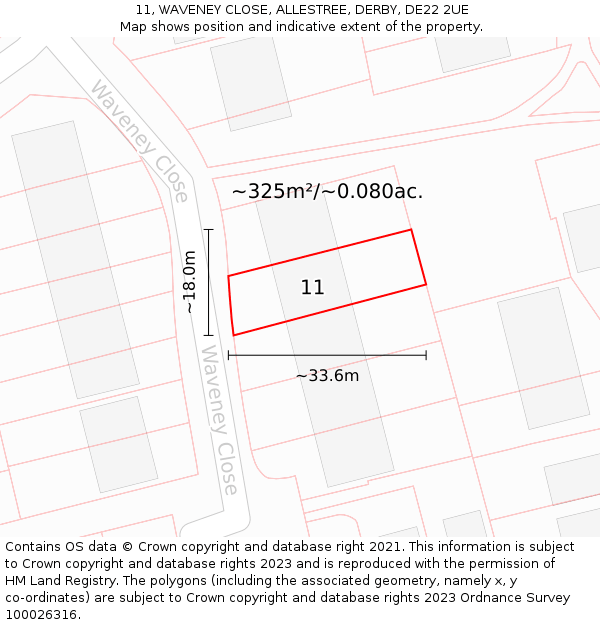 11, WAVENEY CLOSE, ALLESTREE, DERBY, DE22 2UE: Plot and title map