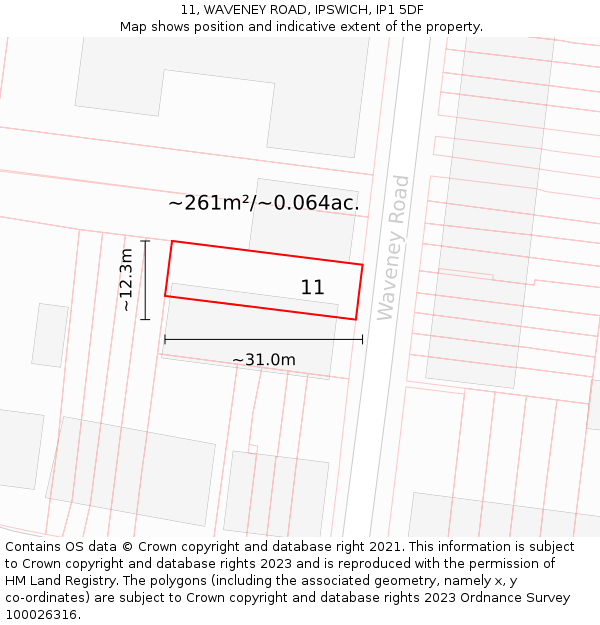 11, WAVENEY ROAD, IPSWICH, IP1 5DF: Plot and title map