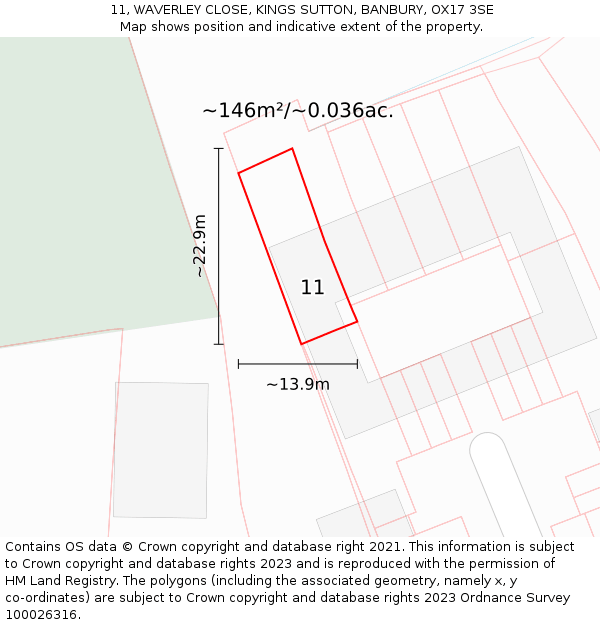 11, WAVERLEY CLOSE, KINGS SUTTON, BANBURY, OX17 3SE: Plot and title map