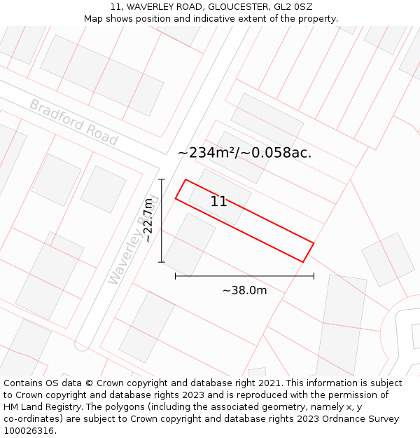 11, WAVERLEY ROAD, GLOUCESTER, GL2 0SZ: Plot and title map